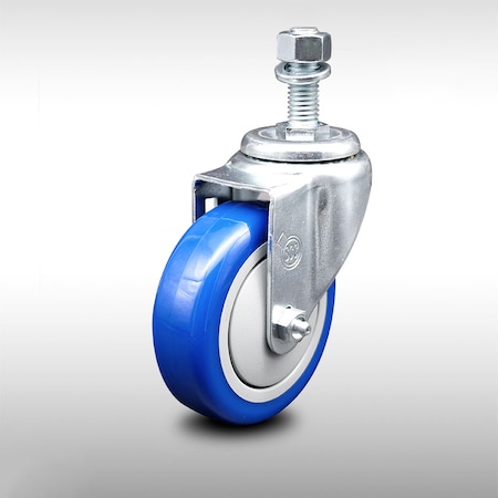 Service Caster 4 Inch SS Blue Polyurethane Wheel Swivel 12mm Threaded Stem Caster SCC SCC-SSTS20S414-PPUB-BLUE-M1215